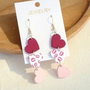 Triple heart dangle resin heart earrings